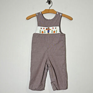 Velani Boys Smocked Embroidered Romper Size 2 Fall Scarecrow Pumpkin Gingham